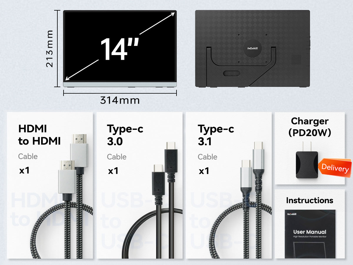 Intehill Q14ZA ไม่สัมผัสหน้าจอ จอมอนเตอร์ 14 นิ้ว QHD 2.5K (2560×1600) 60Hz IPS จอเชื่อมโน๊ตบุ๊ค