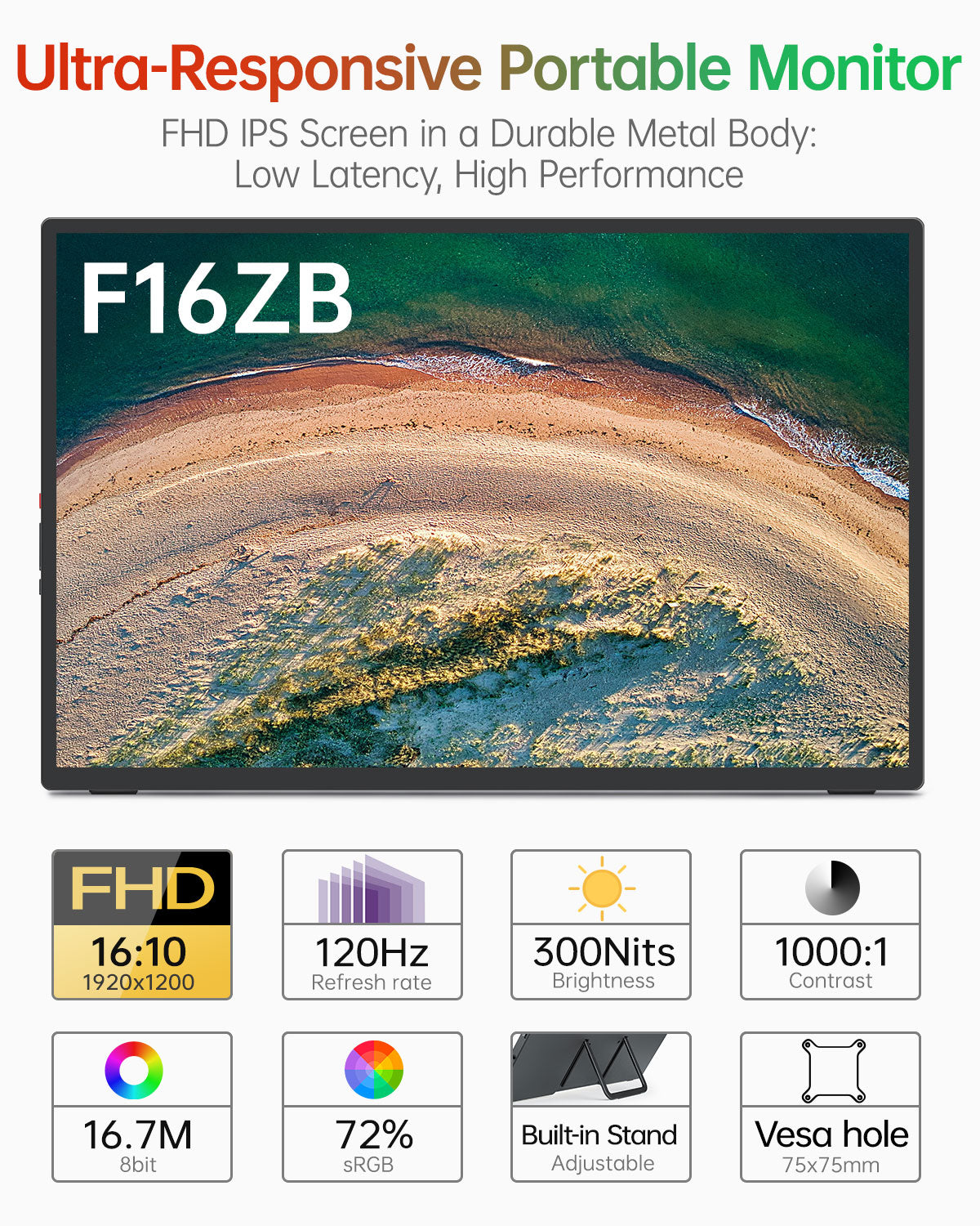 Intehill F16ZB จอแยกพกพา 16 นิ้ว FHD+ (1920×1200) 120Hz IPS