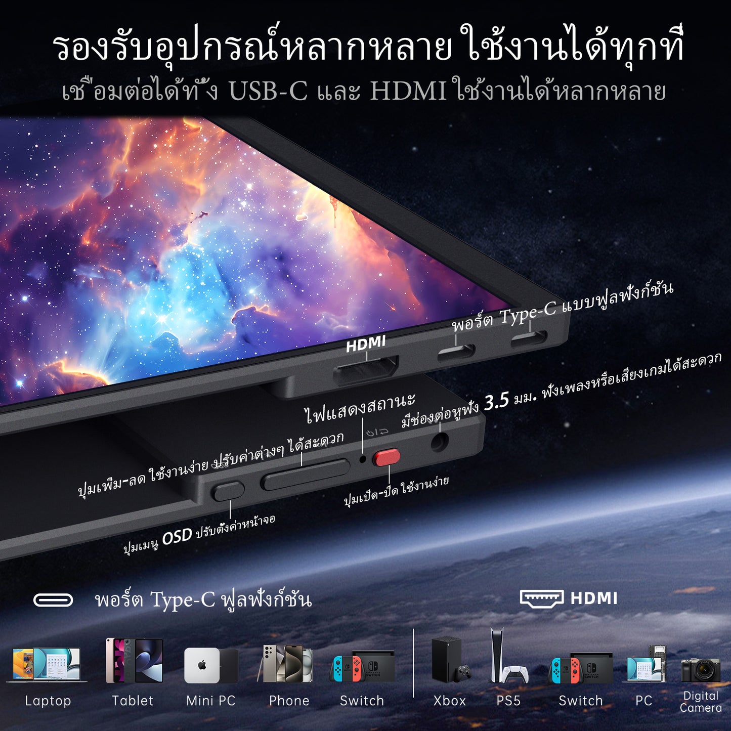 Intehill F13NA จอมอนเตอร์พกพา 13.3 นิ้ว FHD 1080p (1920×1080) 60Hz OLED จอแยก