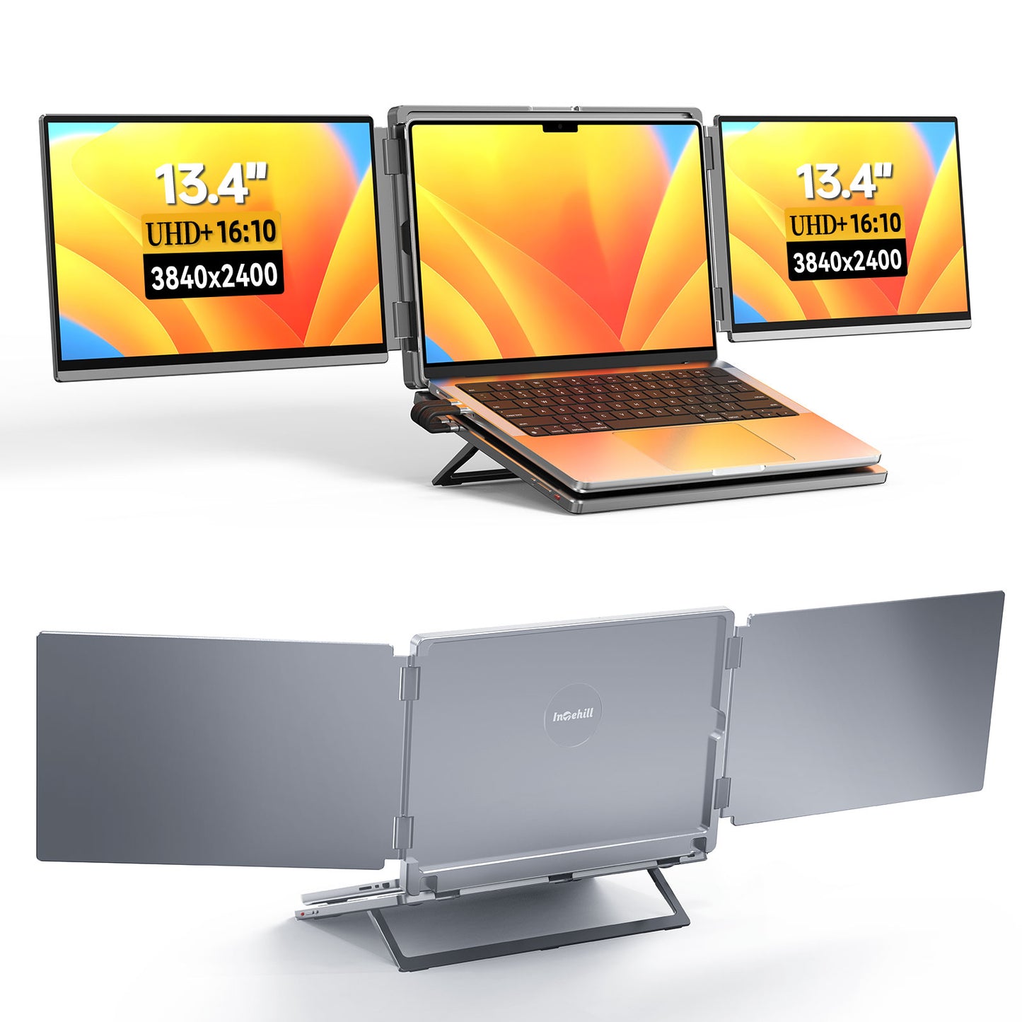 Intehill LR13U จอคอมพกพาแบบคู่ 13.4 นิ้ว x2 4K+ (3840×2400) 60Hz IGZO สำหรับแล็ปท็อประดับไฮเอนด์ 13-15 นิ้ว