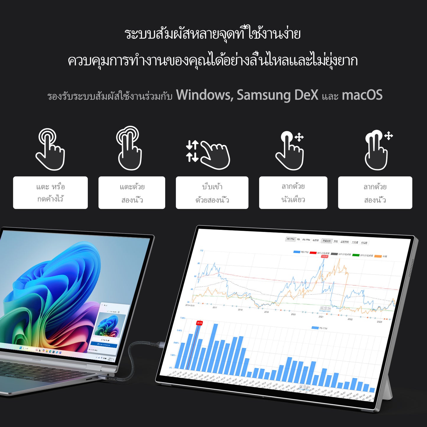 Intehill T16KB/สีเทา จอคอมพกพา 2.5K 16 นิ้ว (2560×1600) 120Hz IPS หน้าจอสัมผัส Touchscreen