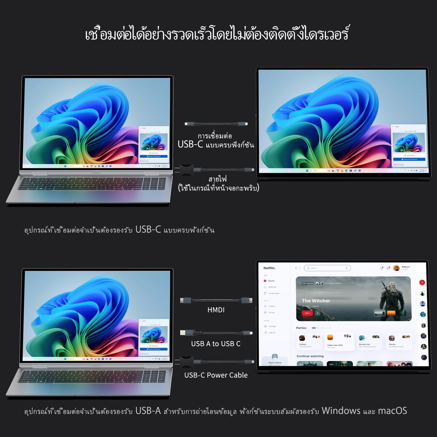 Intehill T16KB/สีดำ จอคอมพกพา 2.5K 16 นิ้ว (2560×1600) 120Hz IPS หน้าจอสัมผัส Touchscreen