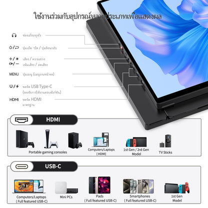 Intehill T16PB/สีดำ จอคอมพกพา FHD 1200P 16 นิ้ว (1920×1200) FHD 120Hz IPS หน้าจอสัมผัส Touchscreen